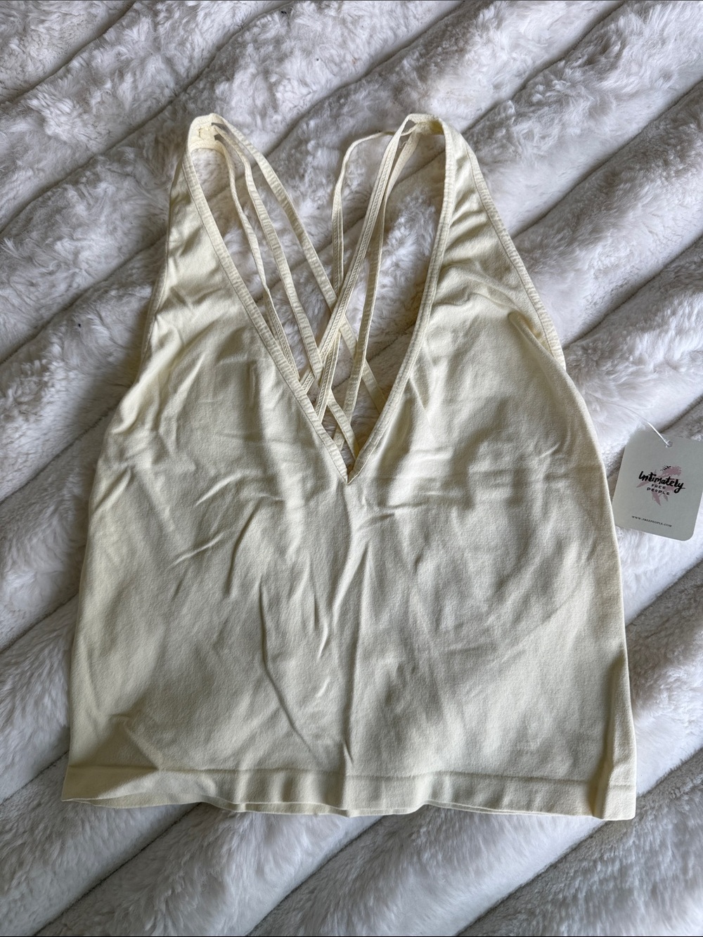 Free People Ivory Strappy V-Neck Crop Top